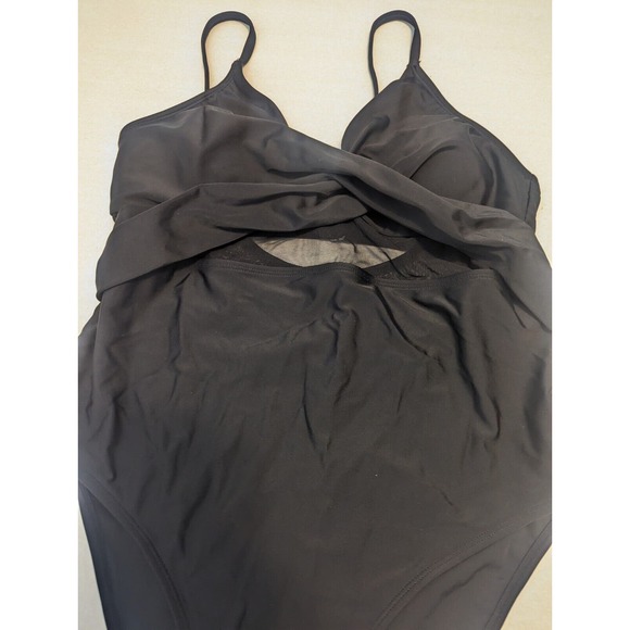 Black Mesh Wrap Front Cutout One Piece Swimsuit size Large - Picture 13 of 15